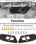 Heavy Duty LS Swap Motor Mounts Adapter Plates For Small Block Chevy To Gen 4 Engine Conversion shown with bolts and washers.