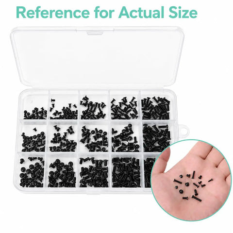 Heavy Duty Laptop And PC Screw Kit With 450 Pieces In 15 Common Sizes Including M2 M2.5 And M3 Flat Heads, organized in a clear storage box.