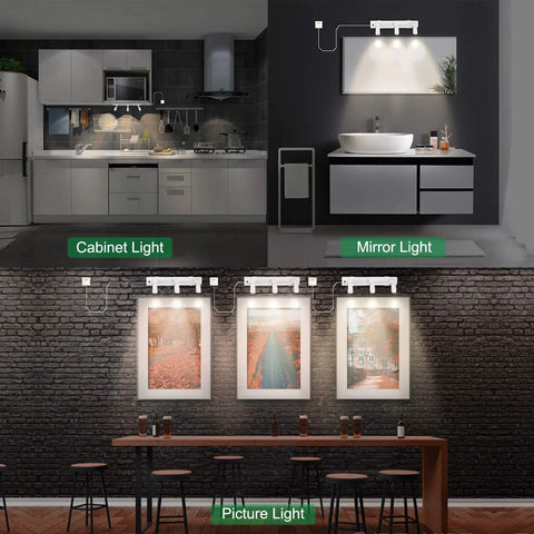 Dimmable LED Track Light Kit With Rotatable Heads, Plug In Spotlight For Kitchen Cabinets Sink Bathroom Gallery And Artwork