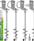 Four Pack Thirty Inch Ground Anchors Screw In Kit With L Bracket Heavy Duty Tapered Spiral Anchors shown with screws and drill sleeve