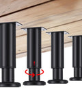 Heavy Duty Adjustable Furniture Legs, Thick Metal Cabinet Feet, adjusting from 4.7 to 7.4 inches, black steel construction.