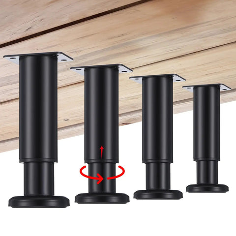 Heavy Duty Adjustable Furniture Legs, Thick Metal Cabinet Feet, adjusting from 4.7 to 7.4 inches, black steel construction.