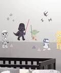 Star Wars Wall Decals Set Featuring Yoda Darth Vader R2 D2 C3PO Stormtrooper And TIE Fighters Create A Custom Mural