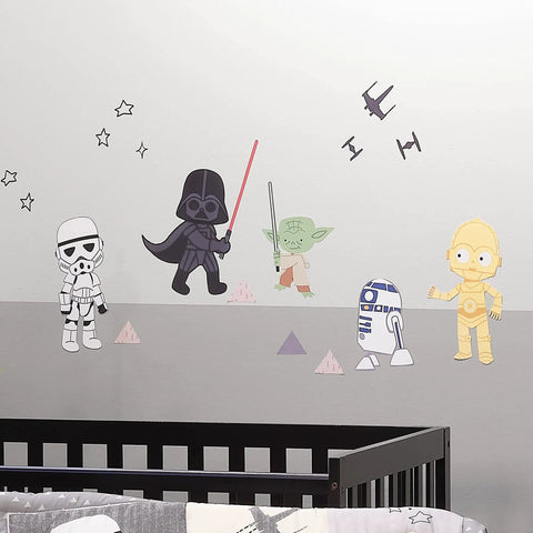Star Wars Wall Decals Set Featuring Yoda Darth Vader R2 D2 C3PO Stormtrooper And TIE Fighters Create A Custom Mural