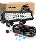 12 Inch 72W LED Light Bar With Spot Flood Combo For Off Road Driving Fog Lights And LED Pods Includes 16AWG Wiring Harness Kit For Truck ATV UTV SUV Boat