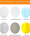 Close-up of various wall surfaces including shovel putty, cement, and paint for drywall preparation with Pro Grade Electric Wall Planer With Hella Smooth Action And Beast Mode Torque For Quick Drywall Scraping Plaster Removal And Variable Speed Wall Reno Gear.