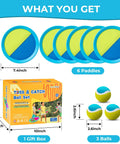 Outdoor Toss And Catch Ball Set For Kids Beach Toys And Backyard Games Perfect For Backyard Playgrounds And Beach Trips With 6 Balls And 3 Paddles Includes Storage Great Easter Gift Light Blue, showing paddles and balls with gift box packaging.