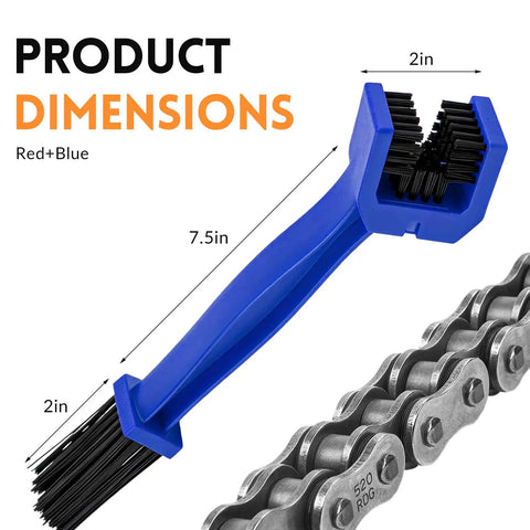 Two Pack Motorcycle Chain Cleaning Brush Set With Double-Ended Design Three-Sided And Long Bristles For Deep Clean, Blue Brush
