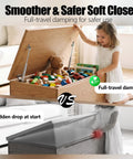 Two Pack Slow Close Toy Box Hinges With 15 Inch 150N Gas Springs For Heavy Lids Soft Close Safety Hinges for Wooden Storage