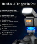 IT32 TTL Camera Flash Kit With X5S Trigger For Sony And Other Brands Magnetic Hotshoe on camera, illuminated, features listed