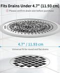 Premium Shower Drain Hair Catcher And Clog Prevention Protector Fits All US Standard Flat Drains, 4.7 inch stainless steel design.