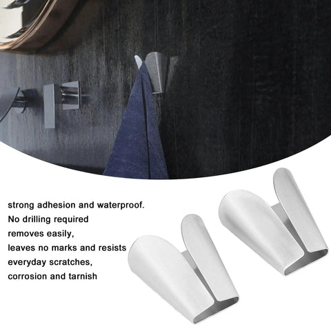 Stainless Steel V Type Towel Hook With Strong Adhesive No Drill Wall Mount For Kitchen And Bathroom Scratch Resistant Easy Removal Hanger For Towels And Rags