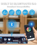 Bluetooth 5.0 Mini Stereo Amplifier 30W X2, Beefy 200W Peak Power, Bass and Treble Control shown with smartphone pairing