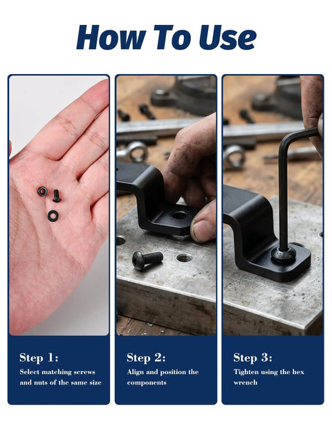 Must-Have All-In-One 1500-Piece M4 Screws Set With Socket Head And Button Head 12.9 And 10.9 Grade Alloy Steel Includes Hex Nuts Flat And Spring Lock Washers Metric Bolts With S2.5 And S3 Hex Keys Black Oxide Finish. How to use M4 screw kit with washers and hex key