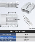 Dimensions and specifications of Beefed-Up Battery Quick Connect Disconnect Kit 175 Amp 600V 1/0 AWG Connector