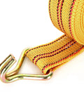 Heavy Duty Four Pack 2 Inch Ratchet Straps With Reinforced Barrels And Double J Hooks For Bulletproof Cargo Tie Downs close-up of hook and strap