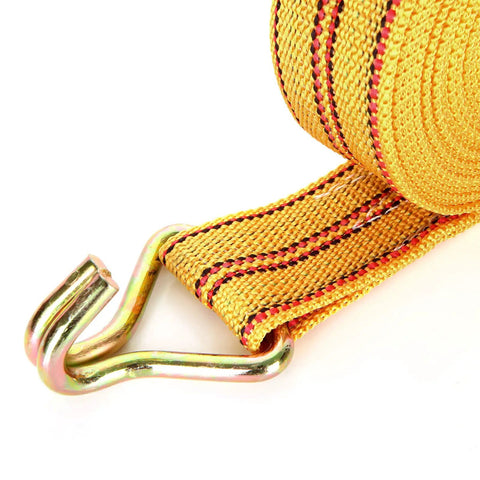 Heavy Duty Four Pack 2 Inch Ratchet Straps With Reinforced Barrels And Double J Hooks For Bulletproof Cargo Tie Downs close-up of hook and strap