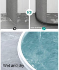 Comparison of bathroom floor with and without 3 Inch High Collapsible Shower Dam Water Barrier 118 Inch Long Splash Guard keeping water in shower.
