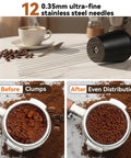 Level Up Your Home Cafe Setup With This Premium 58Mm Espresso Tamper And Coffee Distributor Bundle Including A Sharp WDT Tool For Even Distribution And Nailed Every Single Pull; Image shows 12 stainless steel needles for coffee distribution.