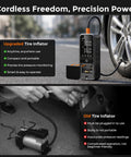 160 PSI Portable Tire Inflator With 6000mAh Battery, LED Light, Built In Tire Gauge And Cordless Design For Cars And Bikes in use