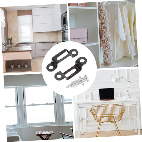 Heavy Duty Manganese Steel Furniture Fasteners 30 Pack hidden wardrobe connectors shown on a stylish kitchen background.