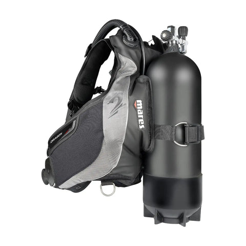 Dragon SLS Weight System BCD For Scuba Diving With High Lift And Durable 420D Cordura shown with air tank side view