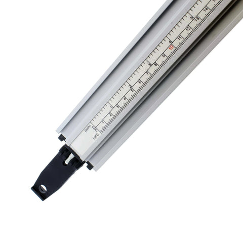 Close-up of Aluminum Pro Grip Clamp Straight Edge Wood Cutting Guide For Table Saw Up To 50 Inches with measurement scale visible