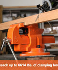 Heavy Duty Bench Vise With Five Inch Jaw And Seven Inch Opening, 360 Degree Swivel Base With Anvil For Woodworking Pipes And Tubes