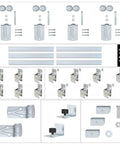 Premium 24ft Heavy Duty Galvanized Steel Exterior Sliding Barn Door Hardware Kit Featuring Rust Free Track Rollers parts and components layout.