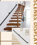 Heavy Hitter Black Wrought Iron Banister Handrails Featuring No Sweat Installation For Indoor Outdoor Stair Safety Railings With Durable Anti Rust Coating And Secure Wall Mount Grab Bars, showing two installation angles.