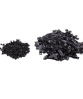 Pile of black metal sawtooth picture frame hangers with screws; Sawtooth Picture Frame Hangers With Screws Black Metal Heavy Duty 39mm By 7mm By 4mm Easy Install Nail In Back Hangers For Frames Photos Art Canvas Or Cross Stitch Rust Resistant 150 Pack