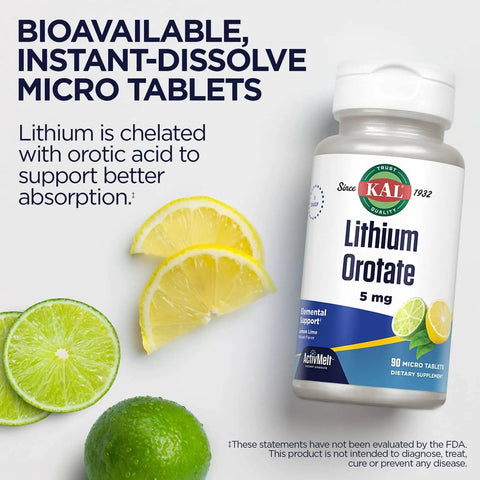 Lithium Orotate ActivMelt 5mg Lozenges Instant Dissolve Chelated Chill Mood Support For Easy Absorption Natural Lemon Lime Flavor 90 Servings
