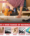 Person using drill on wood block with 5/8 Inch Reduced Shank Drill Bit With One Half Inch Universal Flat Shank M2 High Speed Steel Gold Titanium Coated For Hard Wood Mild Steel And Metal Heavy Duty Pro Grade Drill Bit.