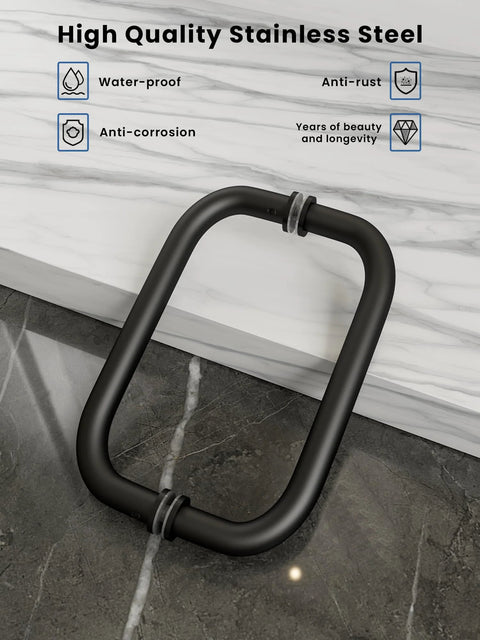 8 Inch Center-To-Center Shower Door Handle 304 Stainless Steel Back-To-Back Glass Pull Matte Black Finish
