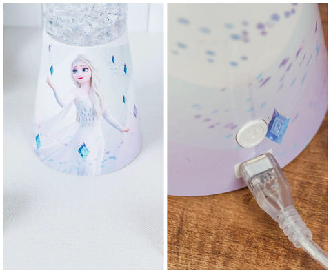 Base of Disney Frozen 2 Elsa Glitter Lamp LED Light For Bedroom Desk Bedside Table 12 Inch Tall featuring Elsa design and power cord