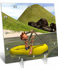 Cartoon Man On Ocean Rowing Inflatable Raft Desk Clock 6x6 With Gold Tone Hands Quiet Quartz Movement High Gloss UV Coated