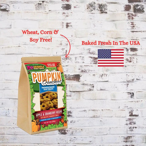 Apple And Cranberry Pumpkin Crunchers For Dogs, Grain Free Antioxidant Rich Treats, 14 Oz, No Wheat Corn Or Soy, Made In USA package image