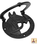 Antique Horse Head Door Knocker in Cast Iron with Rustic Horseshoe Accent for Front Door, Barn, Farmhouse or Garden Gate