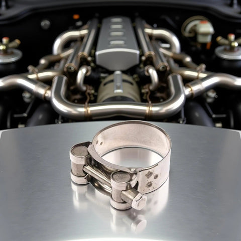 Stainless Steel Exhaust Band Clamp 48 51mm Heavy Duty Replacement For Motorcycle Water Hoses And Car Exhaust Pipes displayed on engine