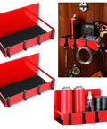 Magnetic Garage Organizer Set Three Pack With Heavy Duty Fridge Shelf Trays And Twelve Hooks, 20 Pound Capacity, Red