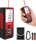150M Laser Distance Meter With 492 Ft Range, 1/25 Inch Accuracy, IP54 Rating, Long Battery Life With About 8000 Measurements Per Battery Change, Multi Mode Distance, Area And Volume, Perfect For Architects Builders And DIY Pros., handheld laser meter with case, carabiner and batteries
