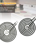 Electric Stove Burner Replacement Kit With Two 6 Inch ERS30M1 Burners And Two 8 Inch ERS30M2 Elements For GE Hotpoint Kenmore Electric Ranges 240V And 208V 1350W And 1765W-2350W High Temperature Burner Coil shown with stove and features list