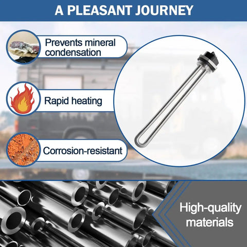 Replacement RV Water Heater Element For Suburban Sw Series 1440W 120V screw-in shown with benefits like rapid heating.