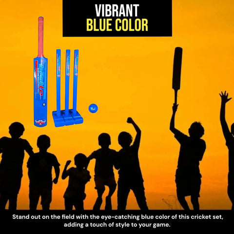 Size 6 Plastic Cricket Set Blue For Backyard And Beach Play This All In One Kit Comes With Bat Wind Ball Stumps And Non Striker Stump