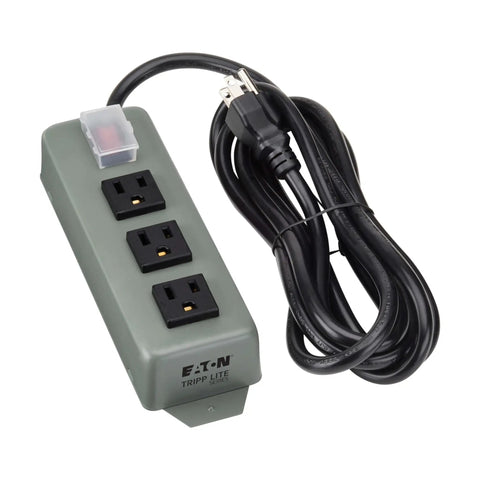 3-Outlet Heavy Duty Power Strip With Metal Housing, Mountable Wall Or Under Desk, 9 Ft Cord, On Off Switch Cover