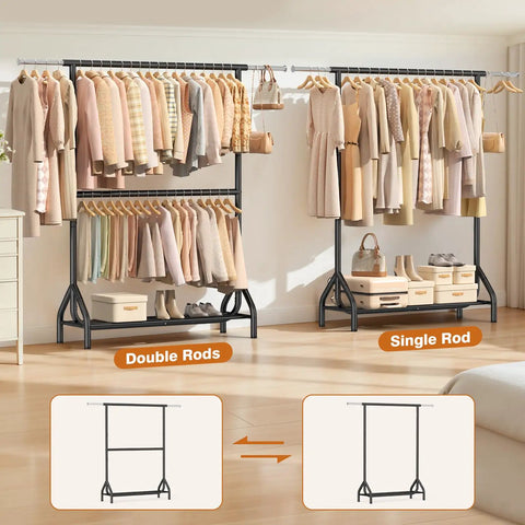 Built Like A Boss Double Rod Clothing Rack In Matte Black Steel, Handles Up To 622 Lbs Dead Flat With Zero Flex, Tall Garment Rack With Roomy Storage Shelves For Your Whole Closet Setup Today