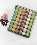 K Cup Holder Drawer With Crystal Tempered Glass Top, Heavy Duty Metal Coffee Pod Organizer Holding 42 K Cups