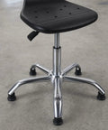 Built Tough Antistatic Shop Stool Height Adjustable Rolling Work Seat with Swivel Casters for Cleanrooms and Assembly Lines, chrome base