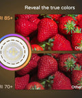 Dimmable MR16 LED Bulbs With GU5.3 Bi-Pin Base, 2700K Soft White, UL Listed, showing color difference at CRI 85+ on strawberries.