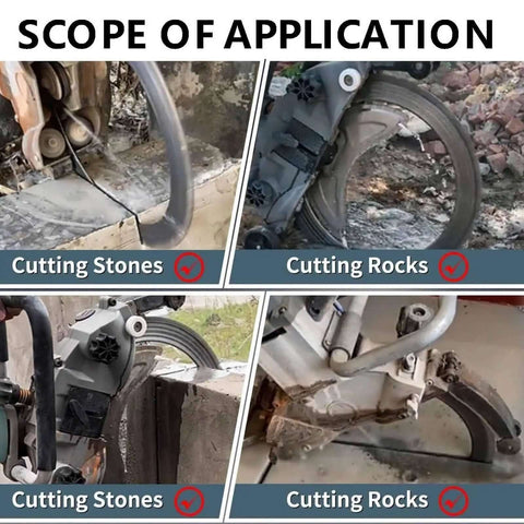Heavy Duty Electric Concrete Saw With Brushless Motor And Wall Chaser Ring Cutter For Granite Stone Slotting 8800 Watt shown cutting stones and rocks.